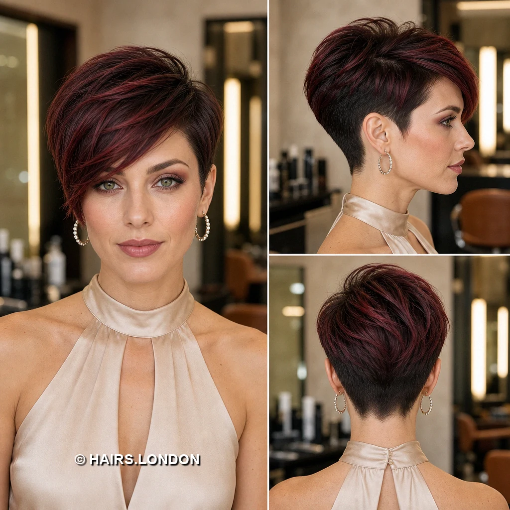20 Burgundy Pixie Cuts: Swept Fringes, Textured Crowns and Curly Shapes Purple Lowfringe Pixie