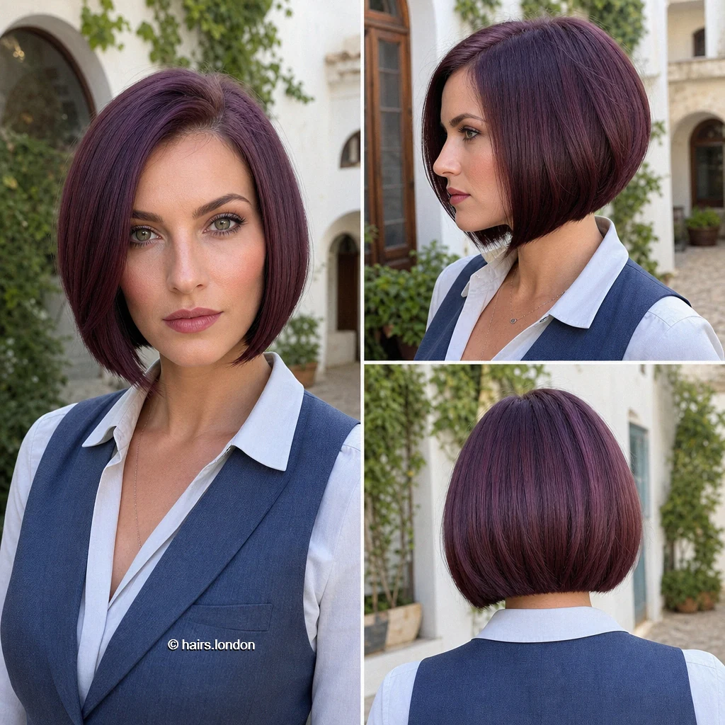 20 Colorful Bob Haircuts, From Textured Crops to Sleek Angled Shapes Purple Rounded Bob