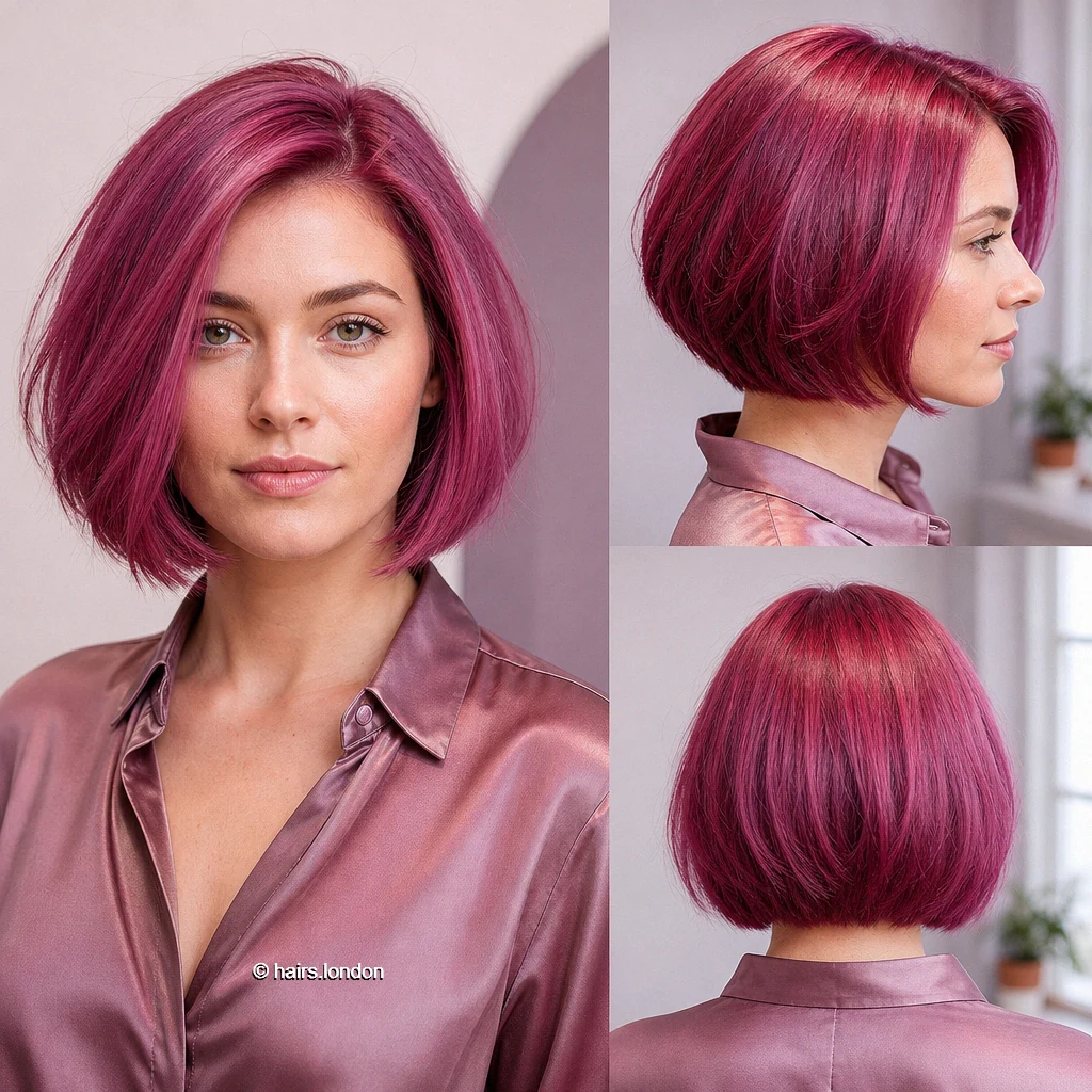 20 Colorful Bob Haircuts, From Sleek Curves to Shaggy Layers Raspberry Aline Bob