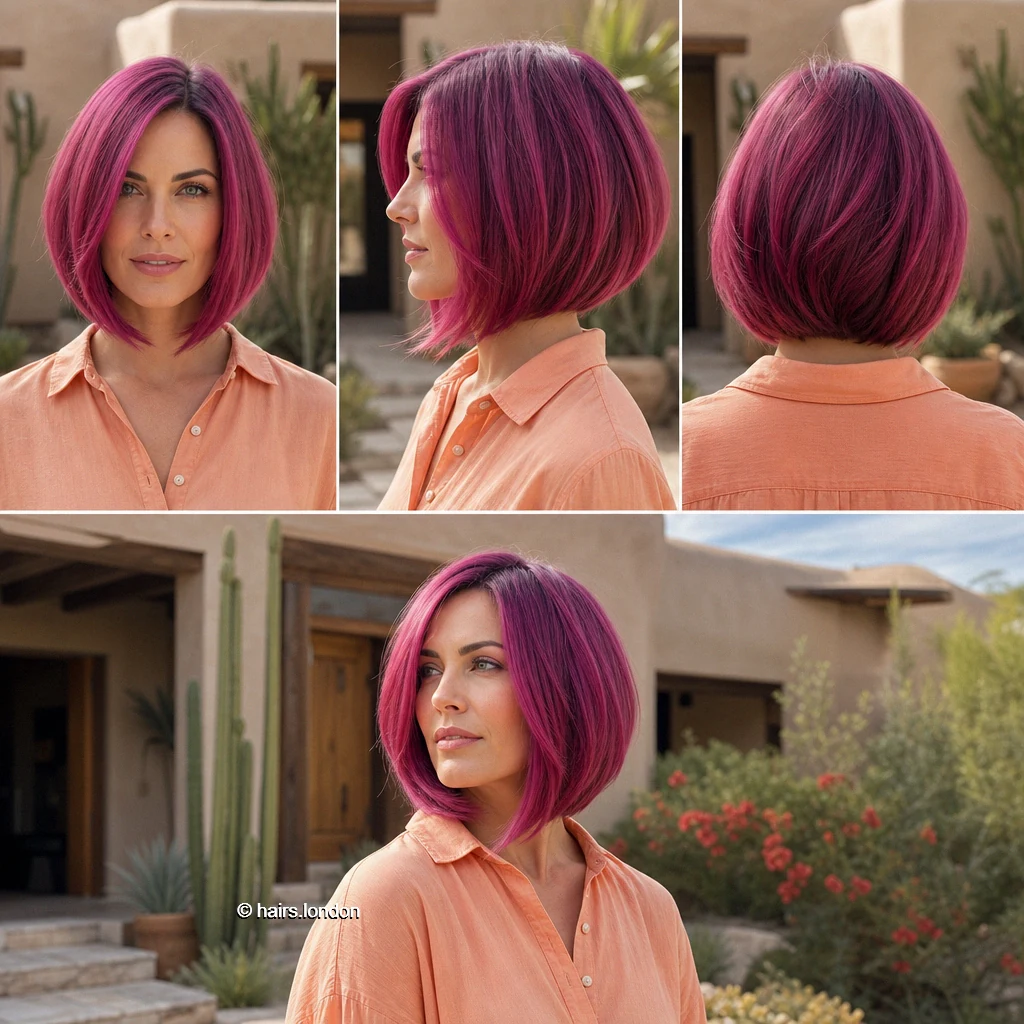 19 Colorful Bob Haircuts, From Pastel Blunt Cuts to Vivid Layered Shapes Raspberry Angled Bob