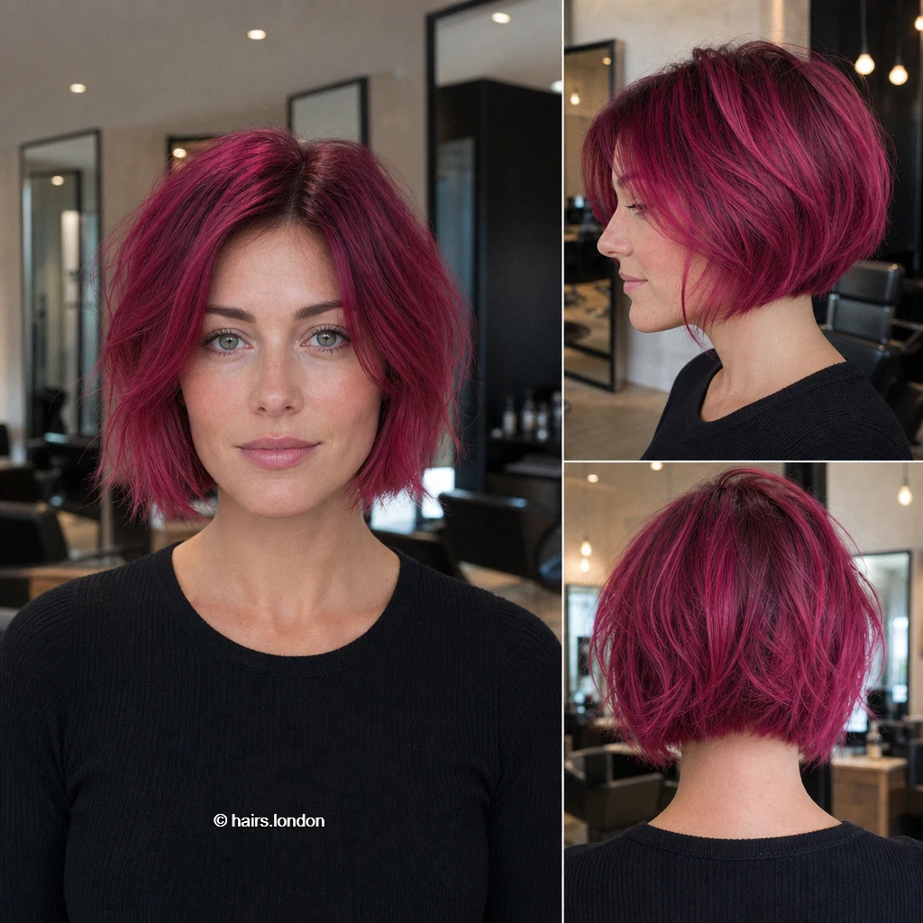 20 Colorful Bob Haircuts, From Rounded Shapes to Airy Layers Raspberry Textured Bob