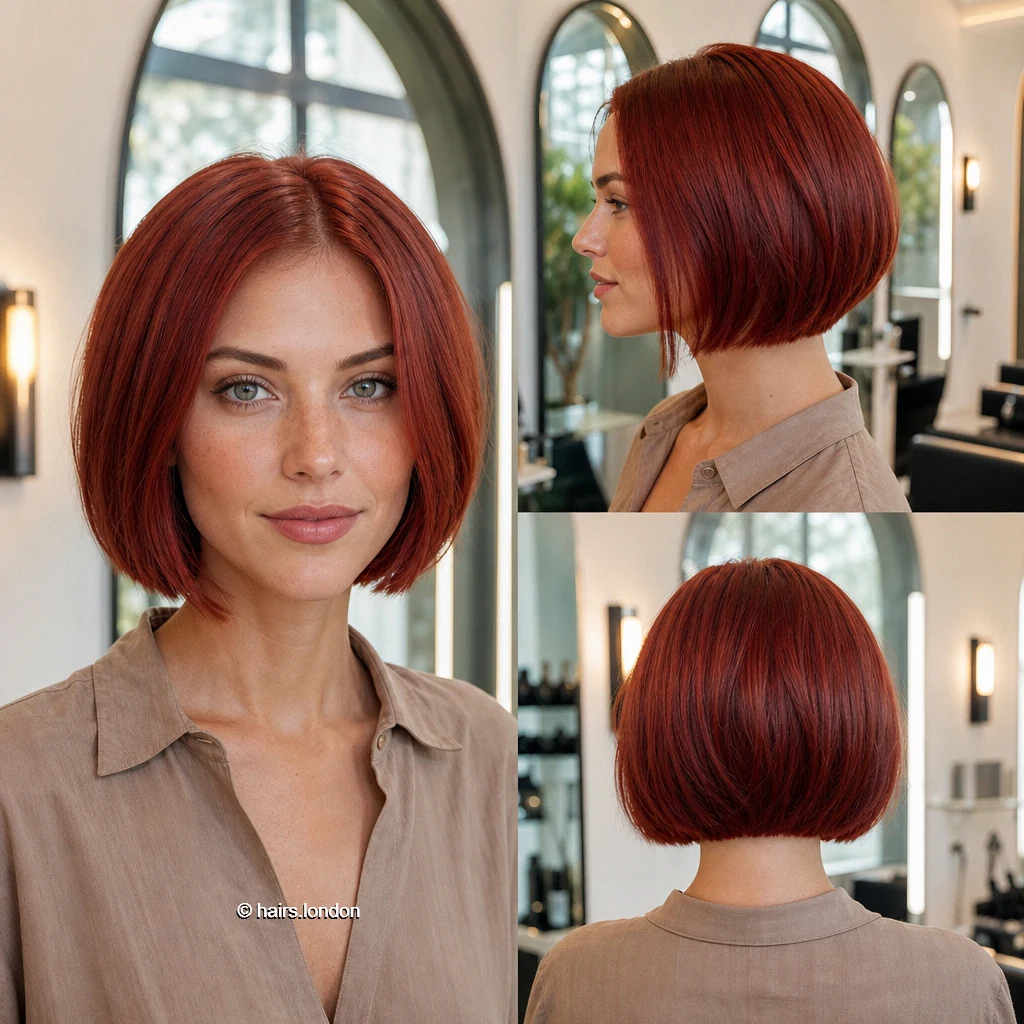 18 Red Bob Haircuts, From Tousled Copper to Sleek Burgundy Red Centerpart Bob