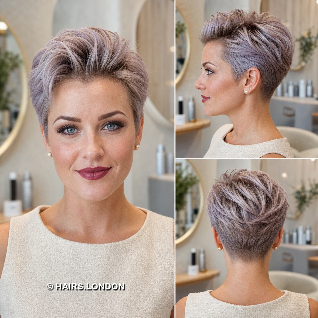 13 Lavender Pixie Haircuts With Swept Fringes, Lifted Crowns, and Soft Tapers Rose Lavender Spikes