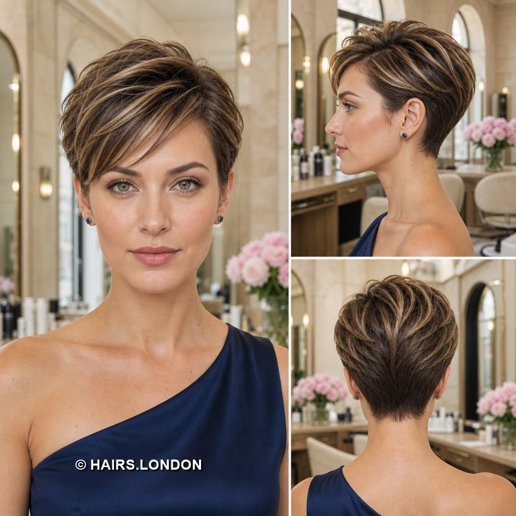 19 Highlighted Pixie Haircuts with Curls, Sweeps, and Tapered Napes Rosebrown Feathered Sweep