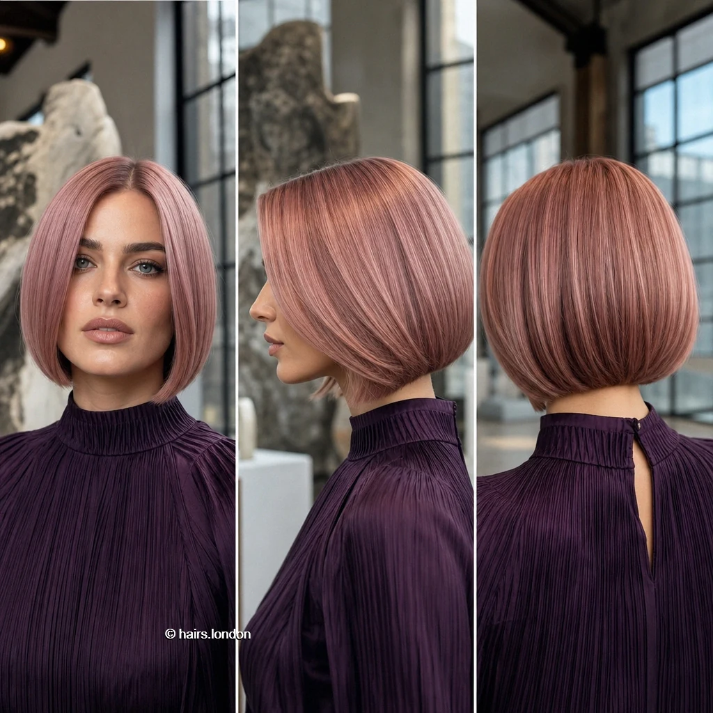19 Colorful Bob Haircuts, From Pastel Blunt Cuts to Vivid Layered Shapes Rosegold Rounded Bob