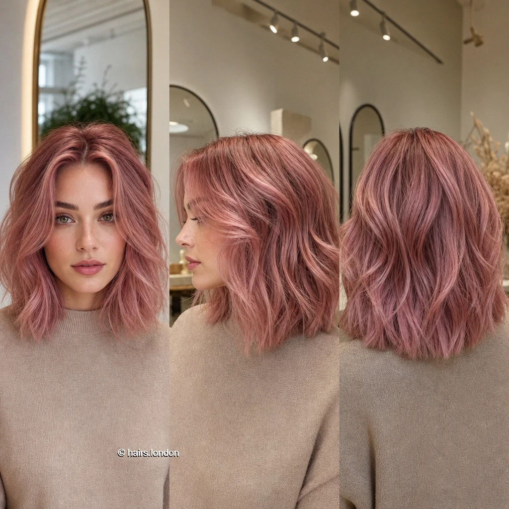 20 Pink Bob Haircuts, From Sleek Jawline Shapes to Tousled Lobs Rosegold Wavy Lob