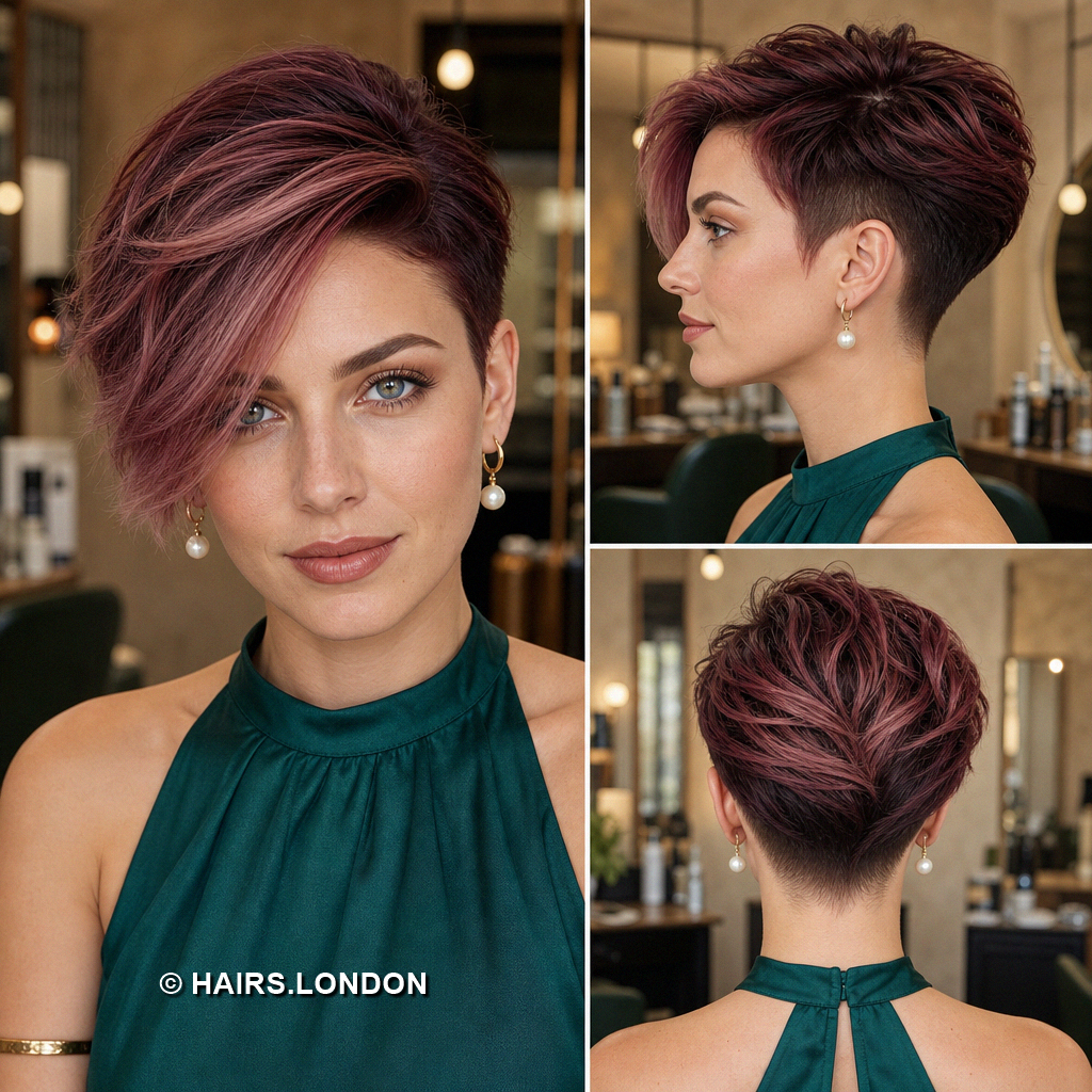 19 Burgundy Pixie Haircuts with Cherry Ribbons, Curls, and Quiffs Rosewood Asymmetrical Pixie