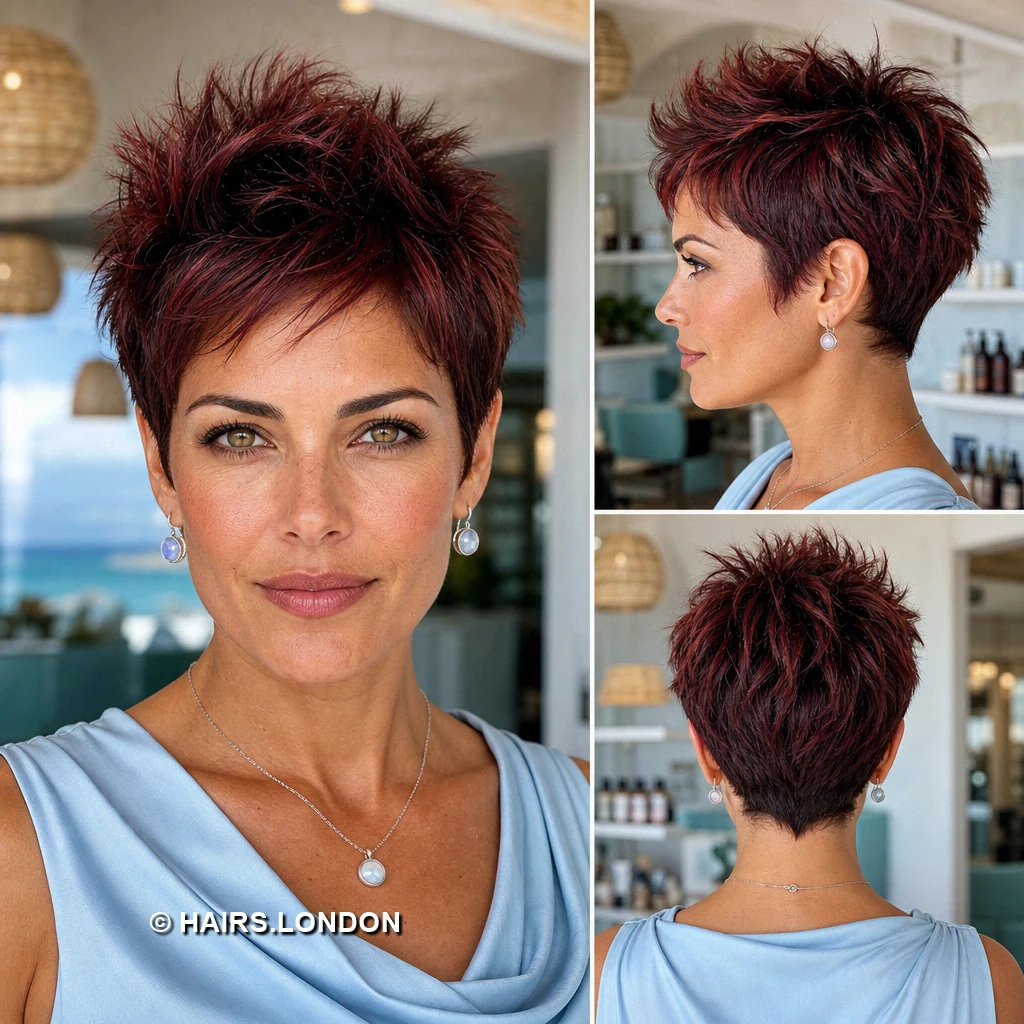 17 Burgundy Pixie Haircuts with Rich Dimension and Modern Texture ruby spiky pixie