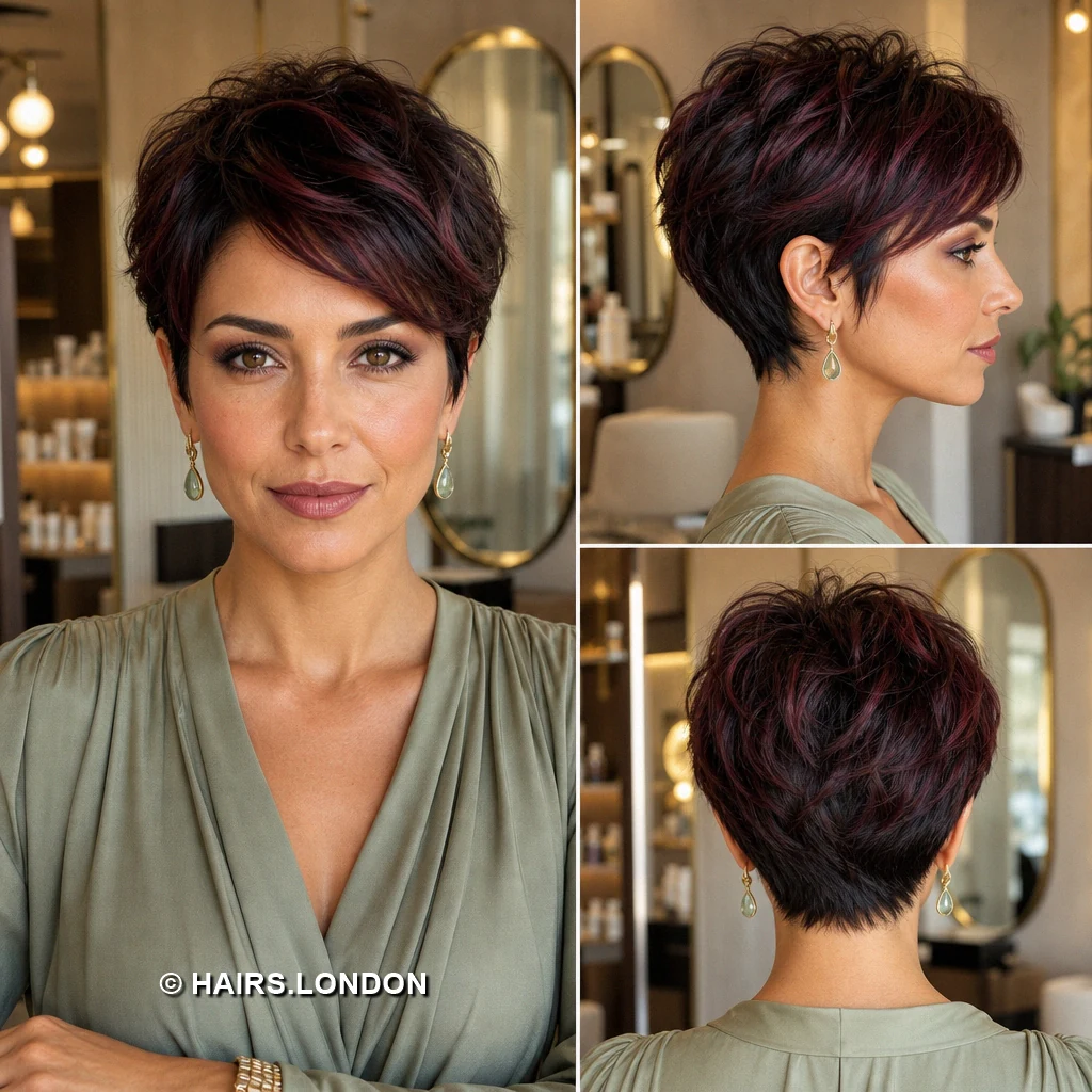 16 Burgundy Pixie Haircuts with Fringe, Texture, and Tapered Napes Ruby Swept Pixie