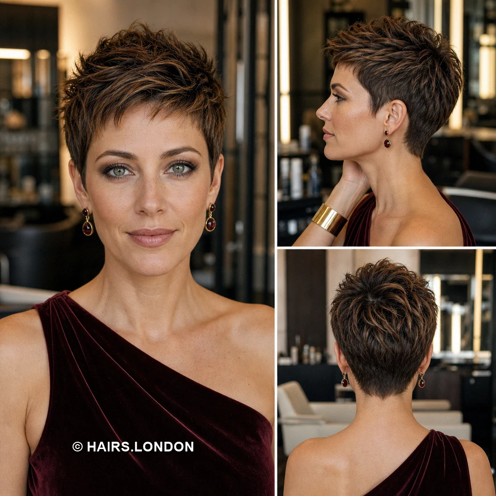 19 Textured Brunette Pixie Cuts with Swept Fringes and Tapered Napes Sandy Defined Pixie