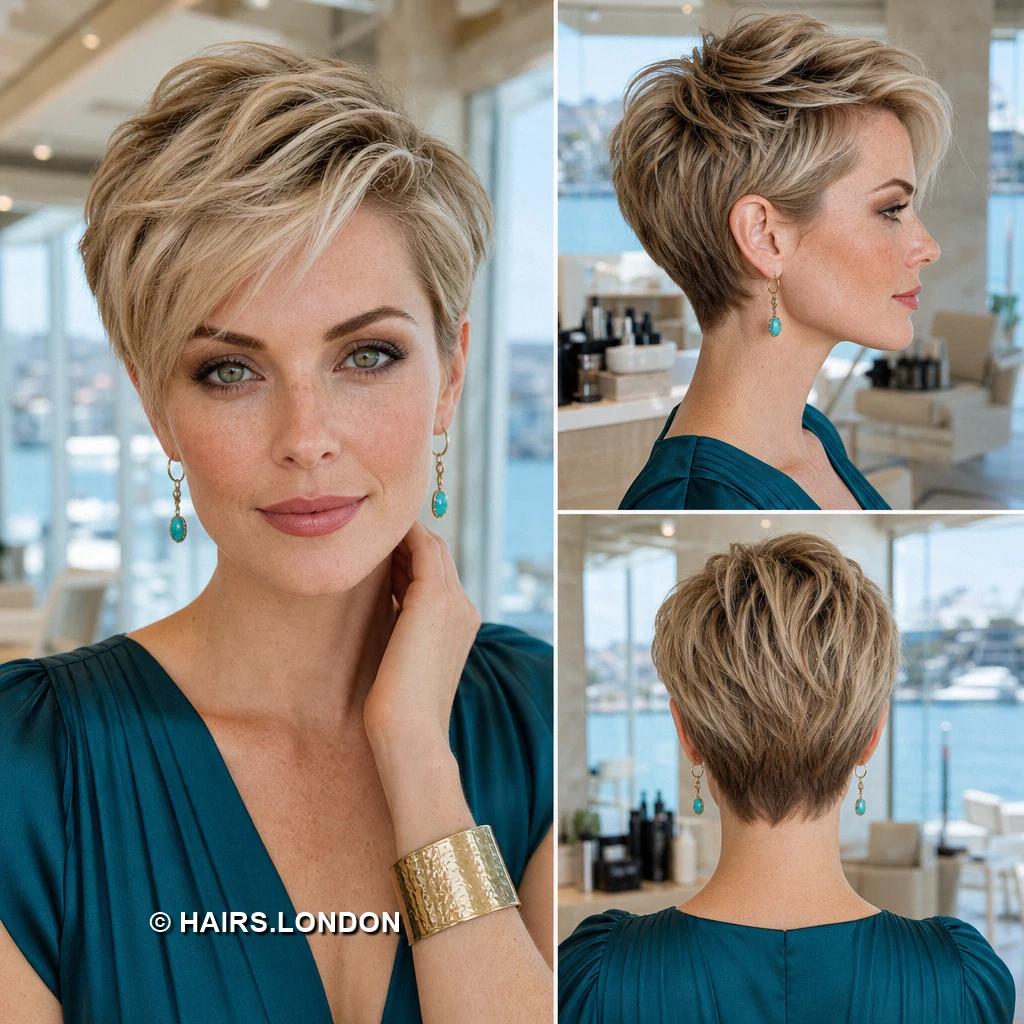 19 Highlighted Pixie Cuts with Swept Fringes and Tapered Napes Sandy Draped Pixie
