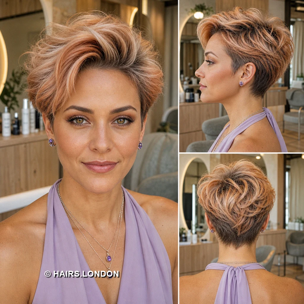 19 Highlighted Pixie Haircuts with Curls, Sweeps, and Tapered Napes Sandy Raised Sweep