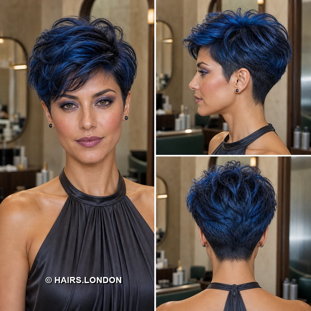 17 Blue Pixie Haircuts with Cobalt, Teal, Sapphire and Silver Color Sapphire Voluminous Pixie