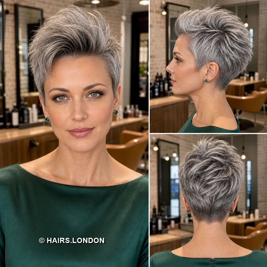 20 Silver Pixie Haircuts with Texture, Sweeping Fringes, and Tapered Napes Silver Airy Crest