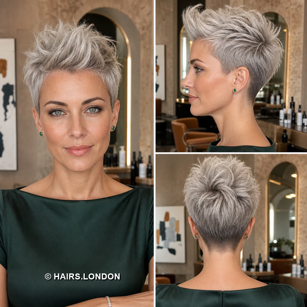18 Silver Pixie Haircuts with Swept Fringes, Soft Waves, and Textured Crowns Silver Airy Spikes