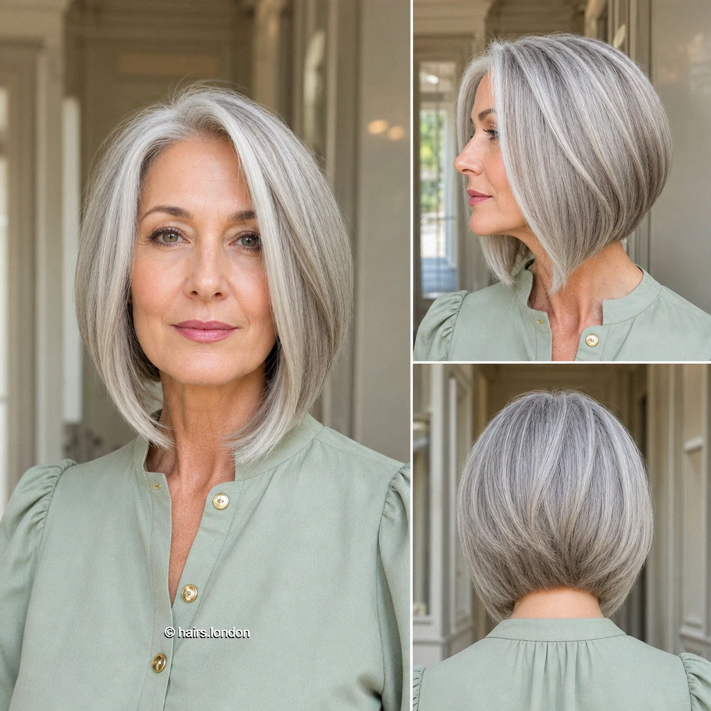 20 Bob Haircuts: Silver Layers, Sharp Lines and Angled Shapes Silver Aline Bob