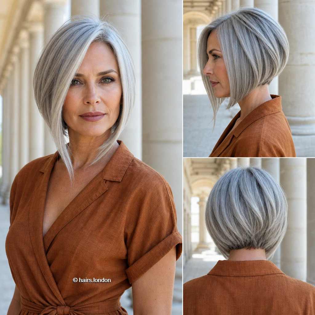20 Bob Haircuts: Silver Layers, Sharp Lines and Angled Shapes Silver Angled Bob