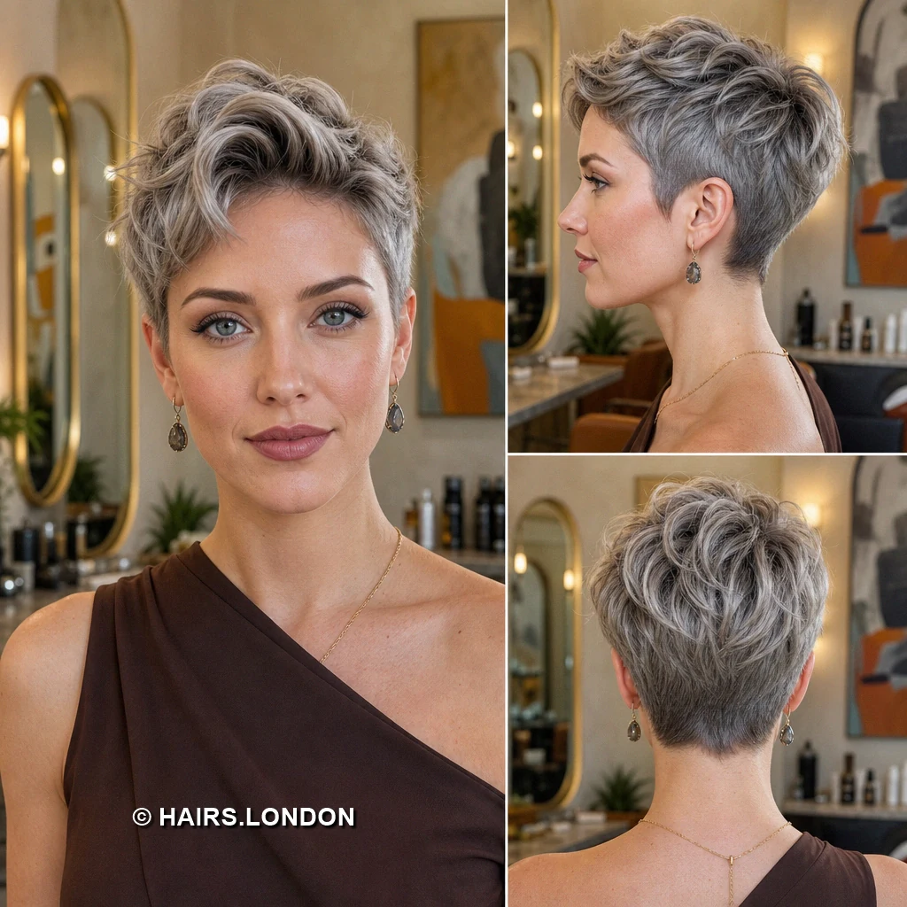 20 Silver Pixie Cuts With Dark Roots, From Soft Sweeps to Defined Curls Silver Asymmetric Front