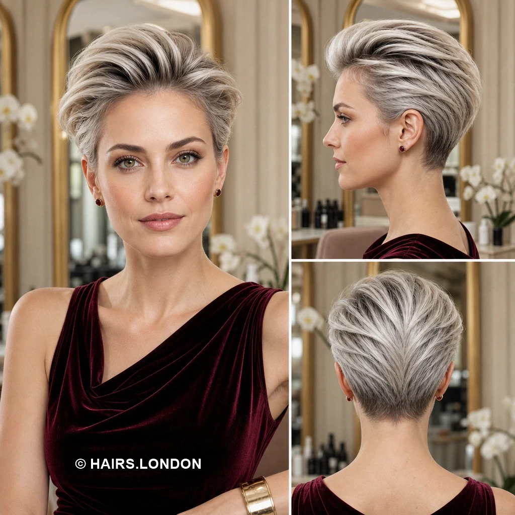 18 Silver Pixie Haircuts with Swept Fringes, Soft Waves, and Textured Crowns Silver Backcombed Pixie
