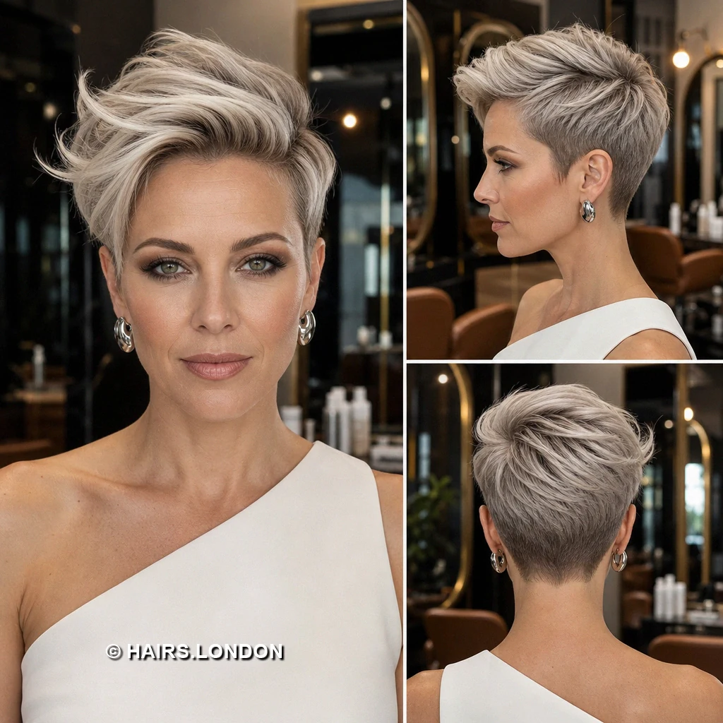 18 Short Blonde Pixie Cuts With Swept Fringes and Tapered Napes Silver Broken Crop