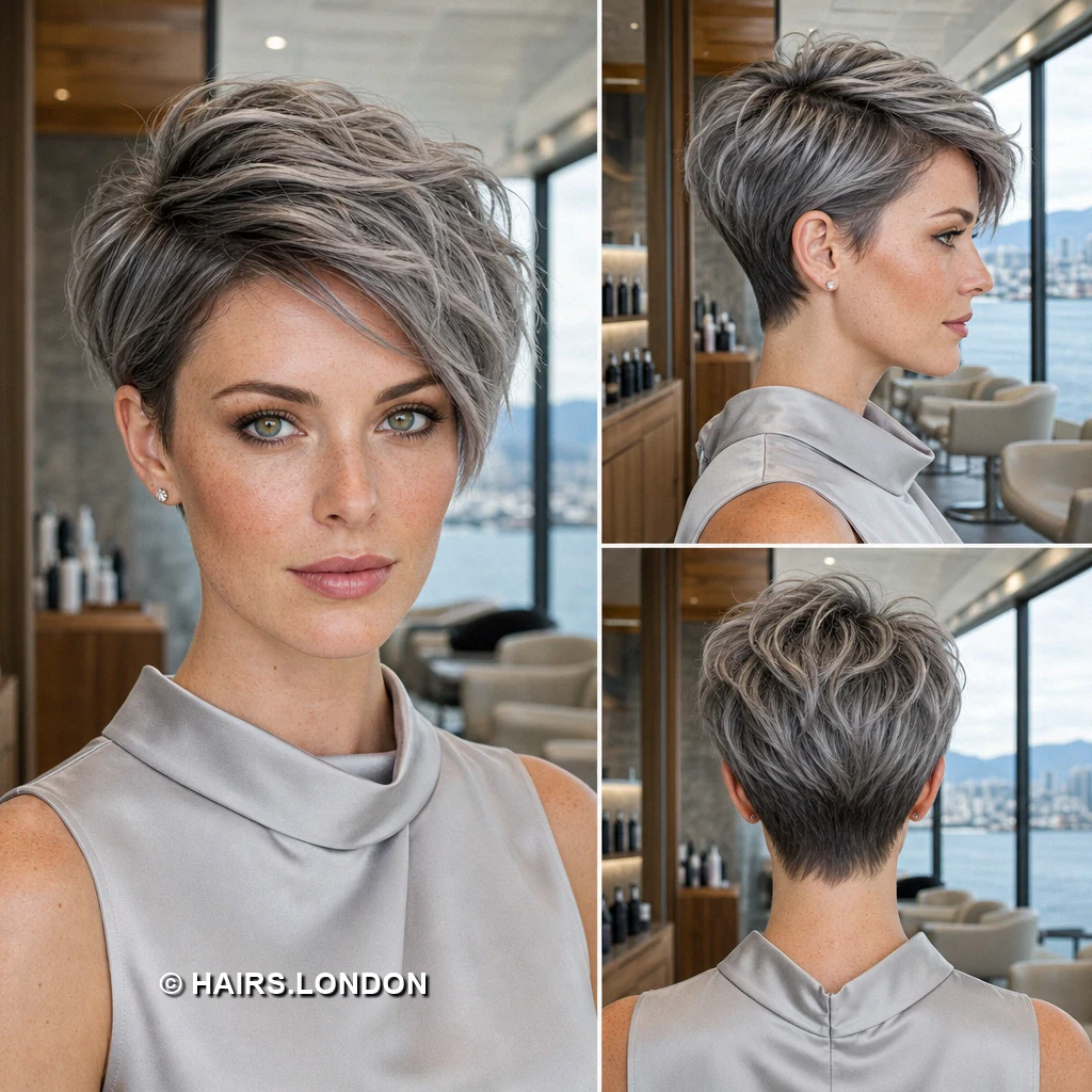 20 Silver Pixie Haircuts with Texture, Sweeping Fringes, and Tapered Napes Silver Choppy Crest