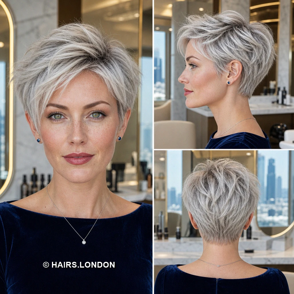 19 Silver Pixie Haircuts With Swept Fringes and Tapered Napes Silver Choppy Crown