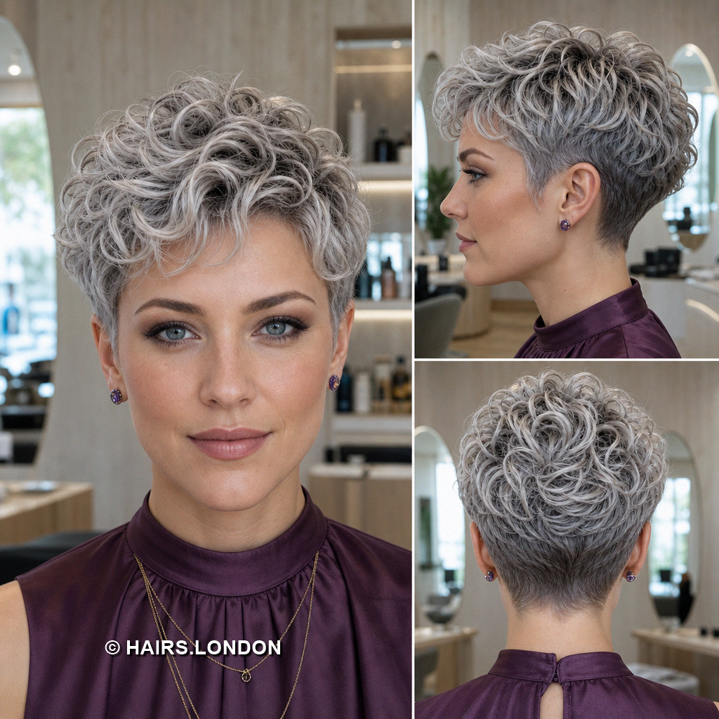 19 Silver Pixie Haircuts with Curly Crowns and Side Swept Fringes Silver Curly Pixie
