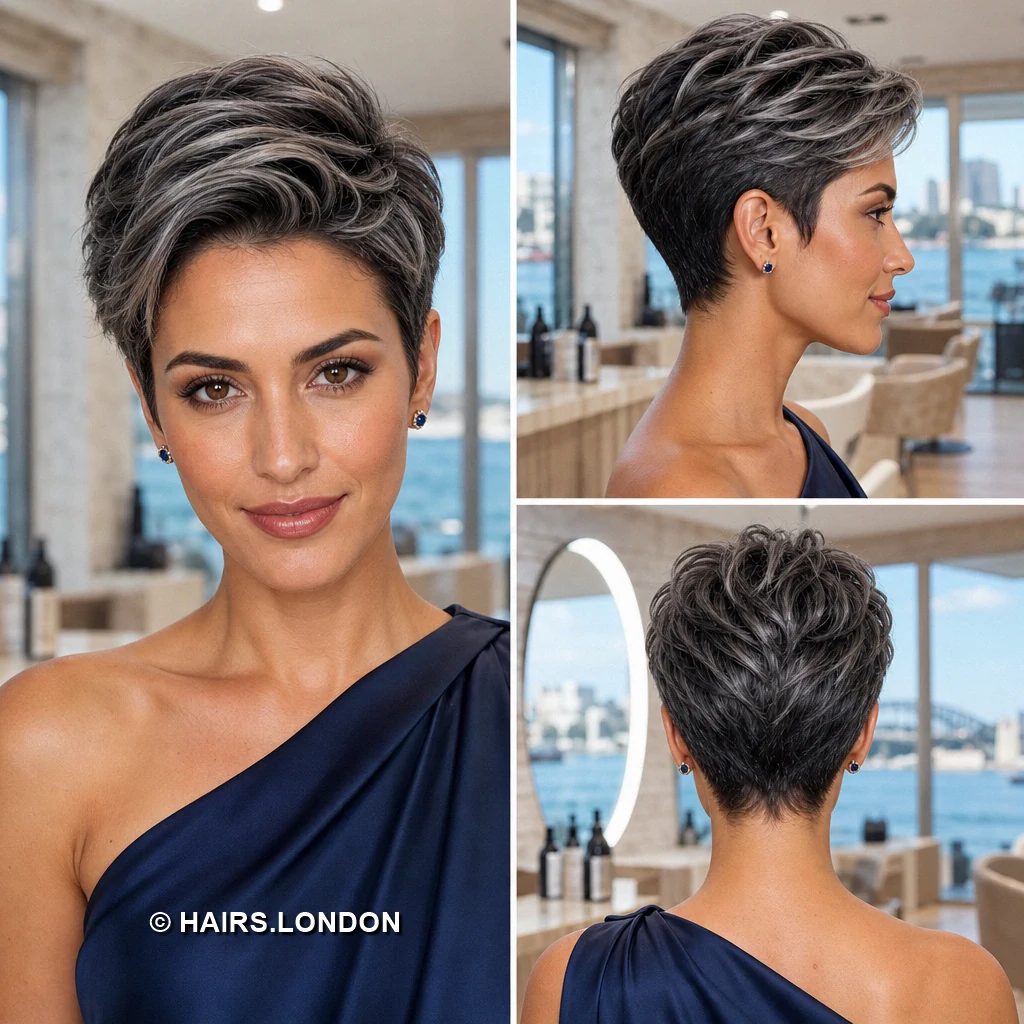 21 Silver Pixie Haircuts with Texture, Sweeping Fringes and Tapered Napes Silver Curved Pixie