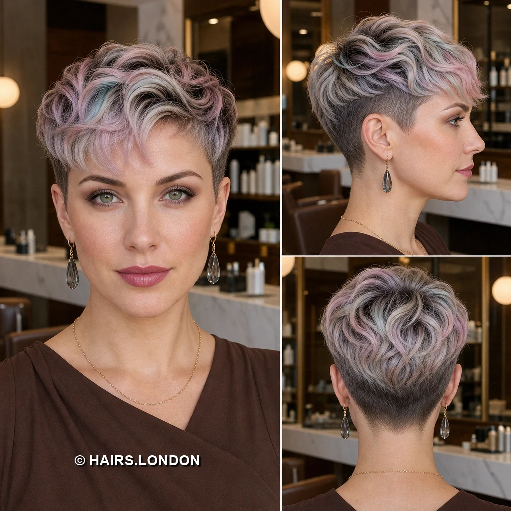 11 Pastel Pixie Haircuts with Sweeping Fringes and Tapered Napes Silver Curved Pixie