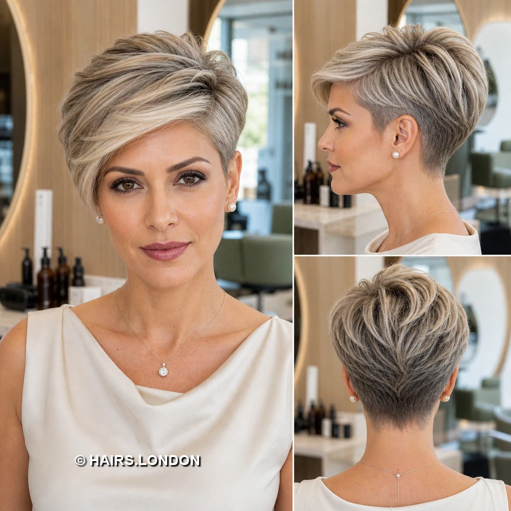 15 Silver Pixie Cuts With Sweeping Fringes, Soft Waves, and Defined Curls Silver Darkside Taper