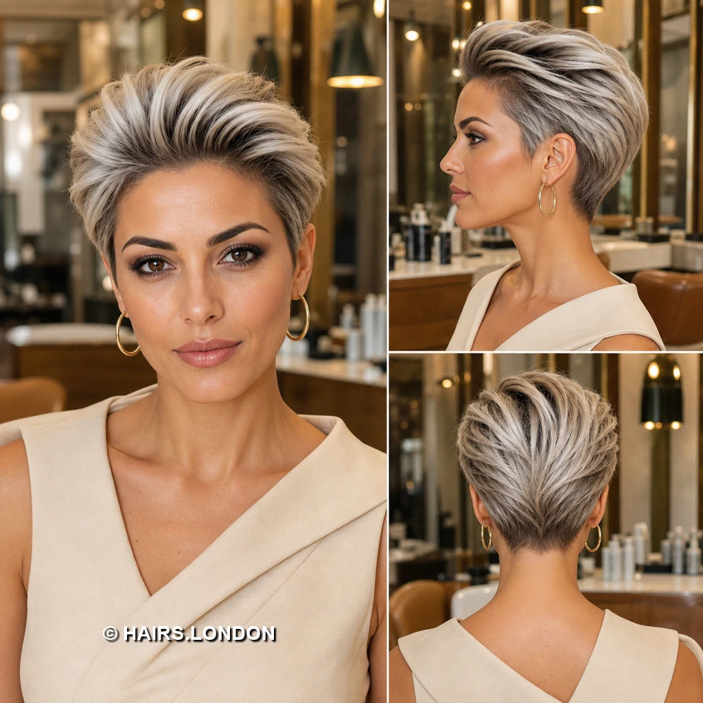 19 Silver Pixie Haircuts With Swept Fringes and Tapered Napes Silver Diagonal Sweep