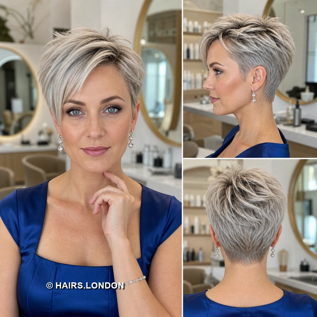 18 Silver Pixie Haircuts with Swept Fringes, Soft Waves, and Textured Crowns Silver Diagonal Tousle