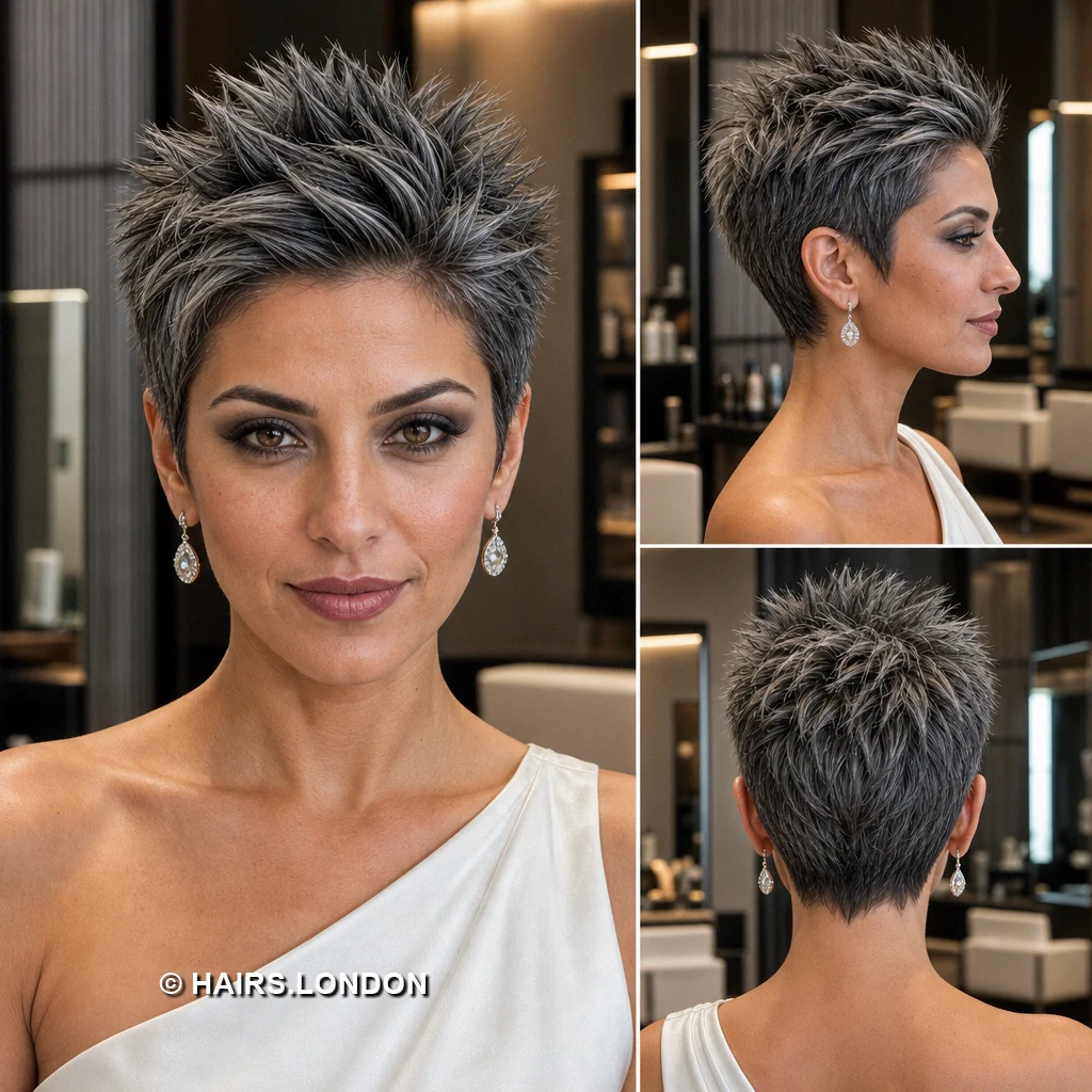 20 Silver Pixie Haircuts, From Defined Curls to Swept Quiffs Silver Directional Crop