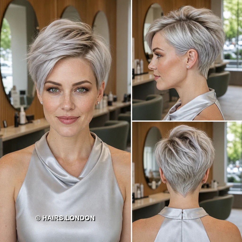 18 Silver Pixie Haircuts with Swept Fringes, Soft Waves, and Textured Crowns Silver Draped Asymmetry
