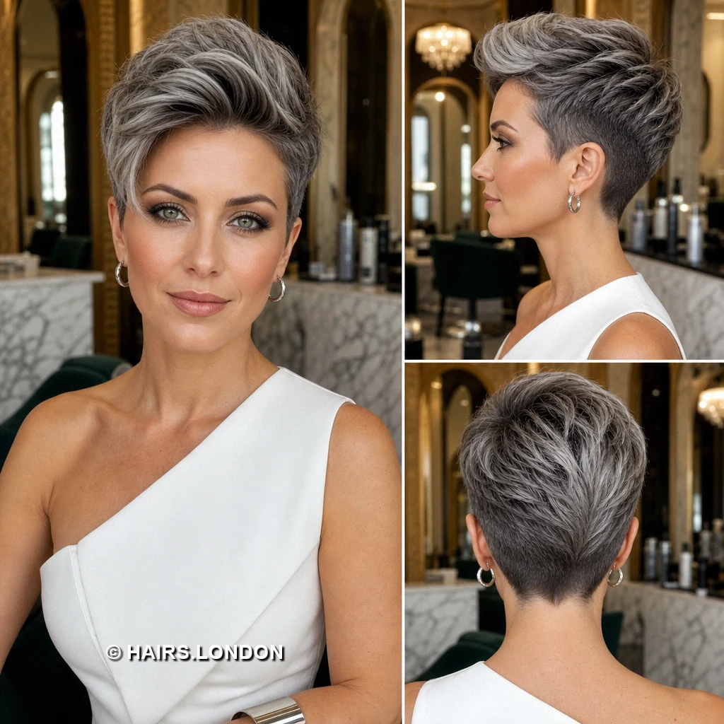 20 Silver Pixie Haircuts, From Defined Curls to Swept Quiffs Silver Elevated Quiff