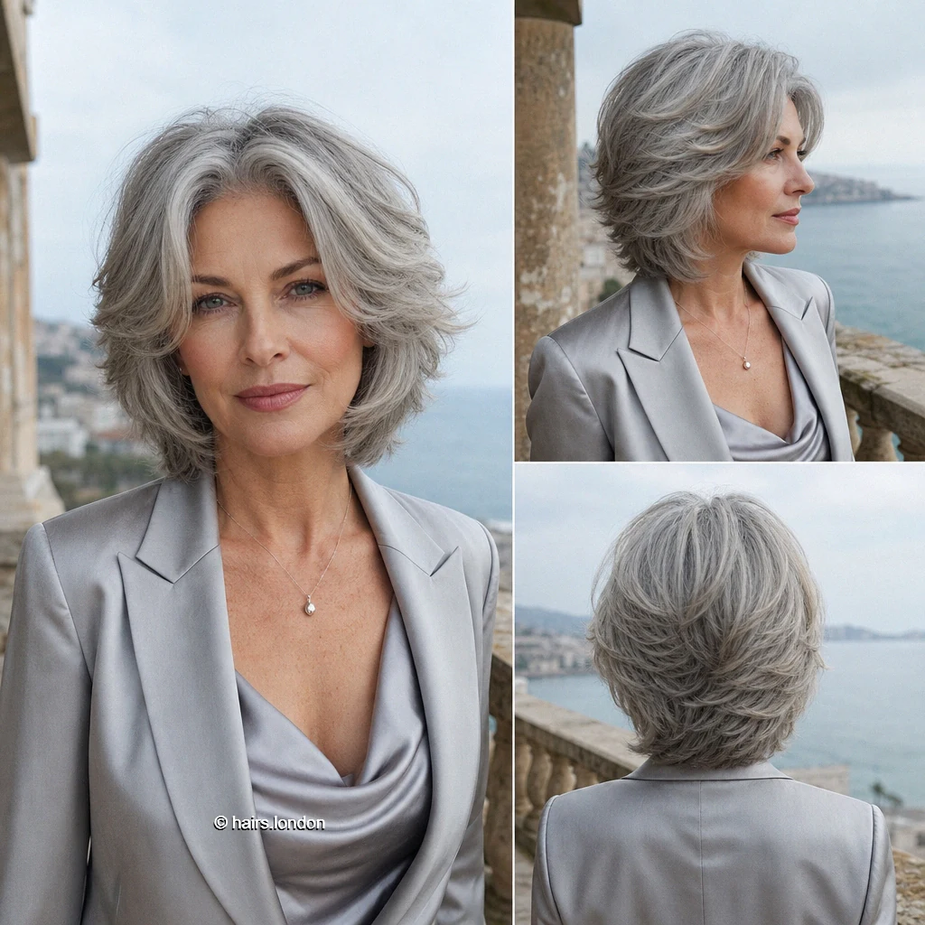 20 Bob Haircuts: Silver Layers, Sharp Lines and Angled Shapes Silver Feathered Bob