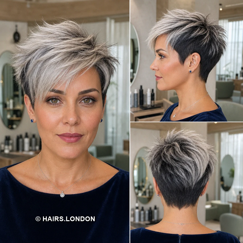 14 Silver Highlighted Pixie Cuts With Shape and Texture Silver Feathered Crown