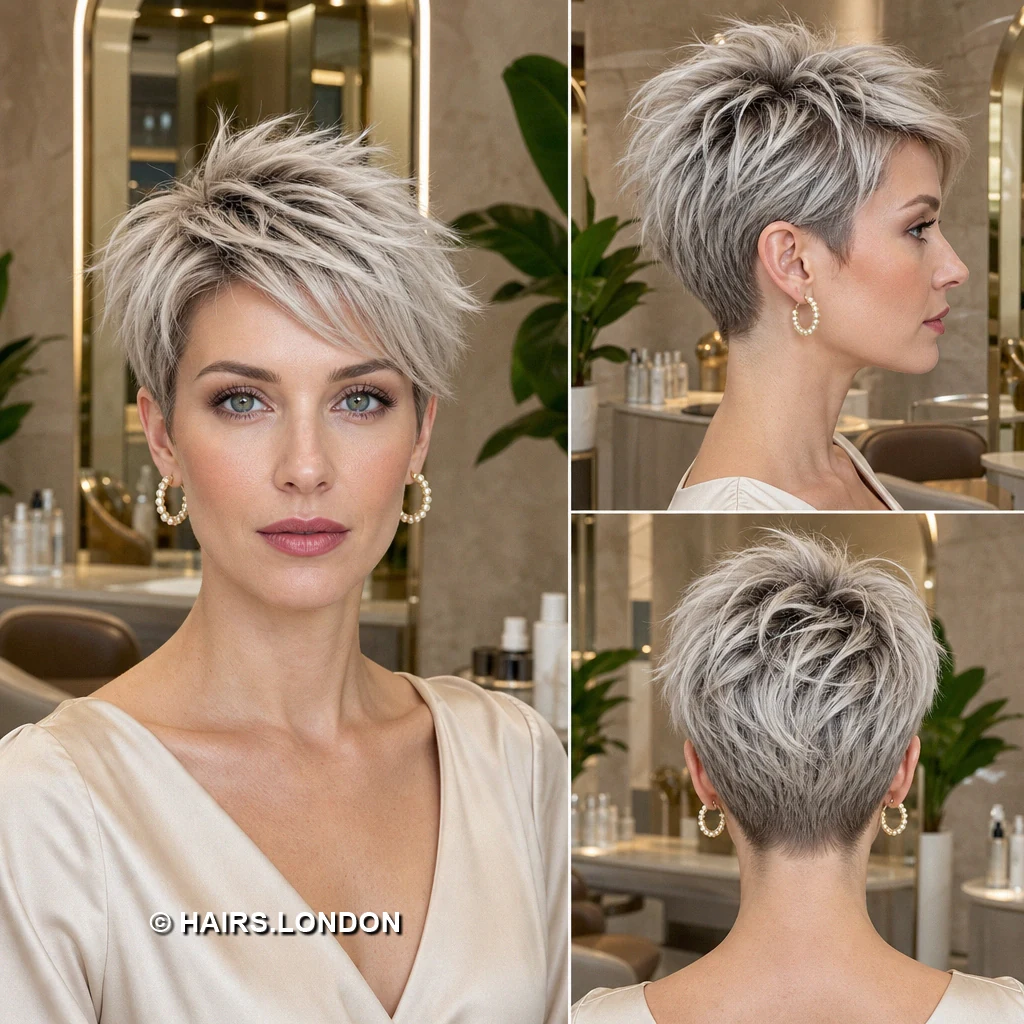 20 Silver Pixie Haircuts with Texture, Sweeping Fringes, and Tapered Napes Silver Feathered Sidecut