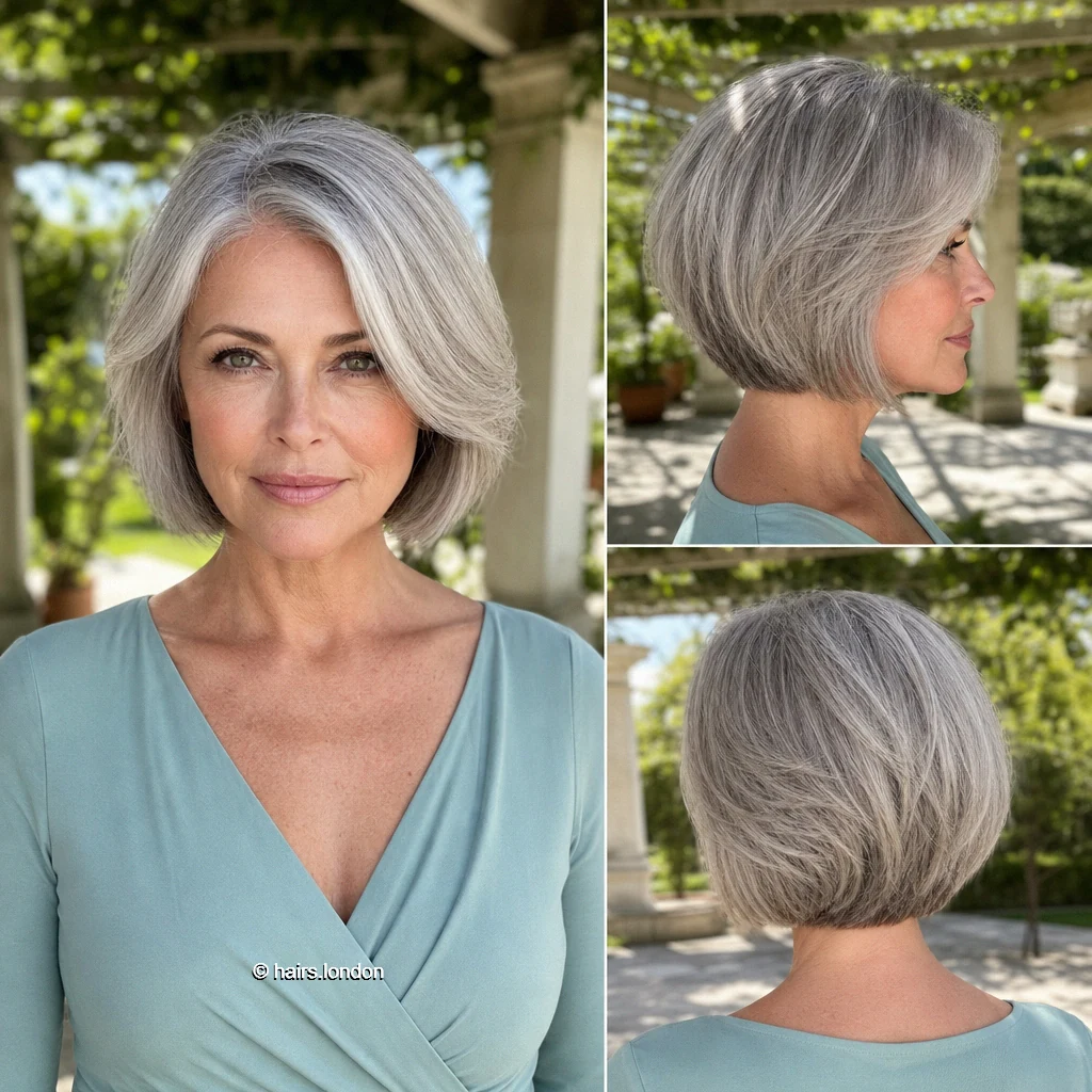 20 Bob Haircuts: Silver Layers, Sharp Lines and Angled Shapes Silver Graduated Bob