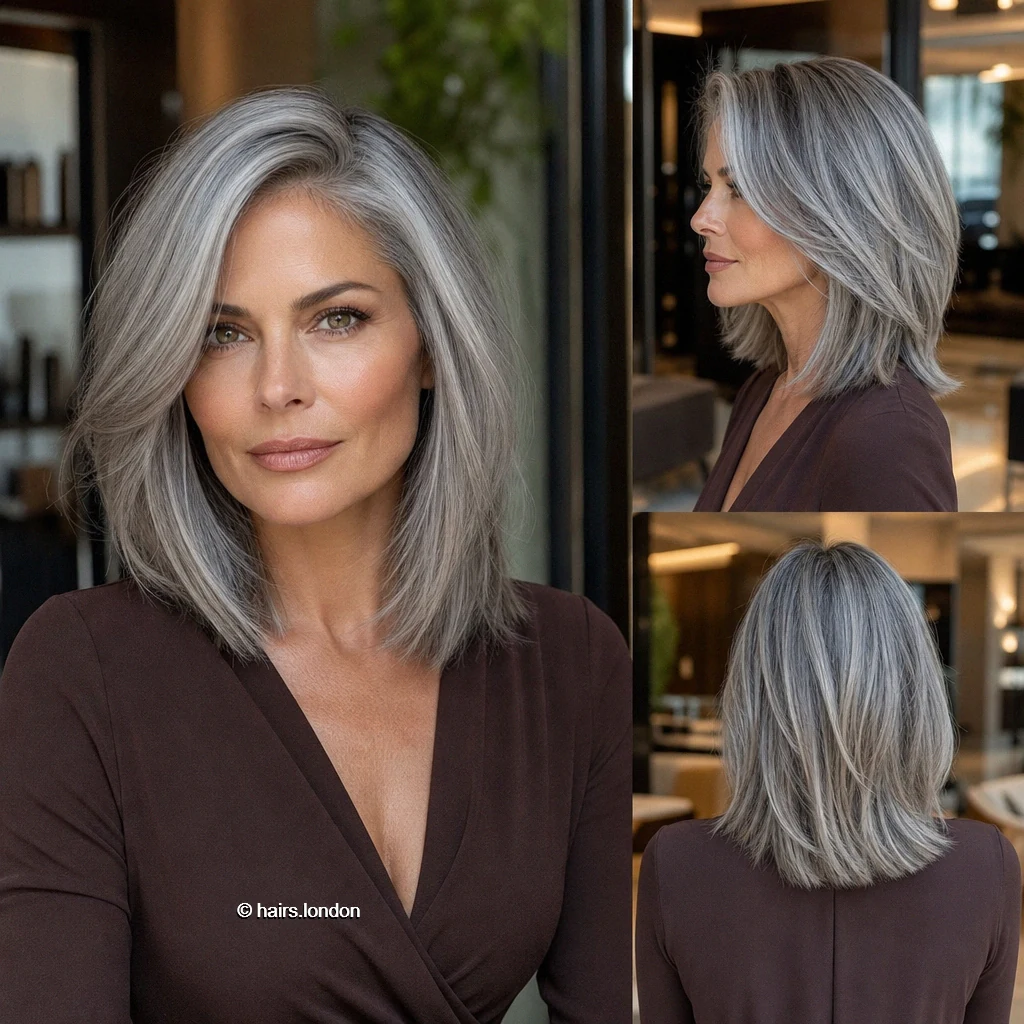 20 Bob Haircut Ideas: Rounded, Layered, Angled and Blunt Shapes Silver Layered Lob