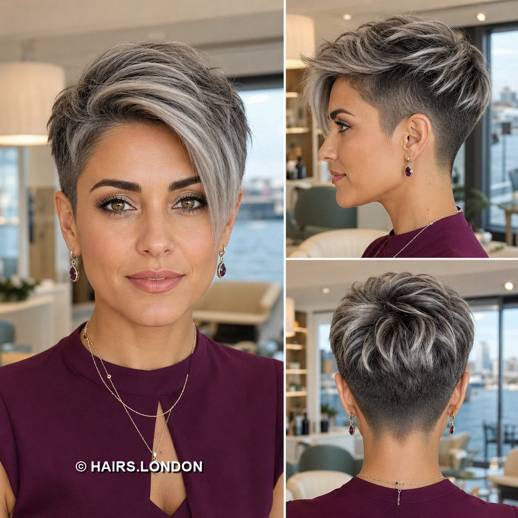 20 Silver Pixie Cuts With Dark Roots, From Soft Sweeps to Defined Curls Silver Lifted Spikes