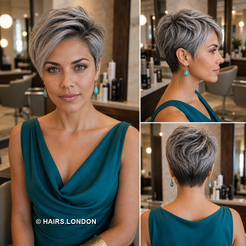 20 Silver Pixie Cuts With Dark Roots, From Soft Sweeps to Defined Curls Silver Longsweep Taper