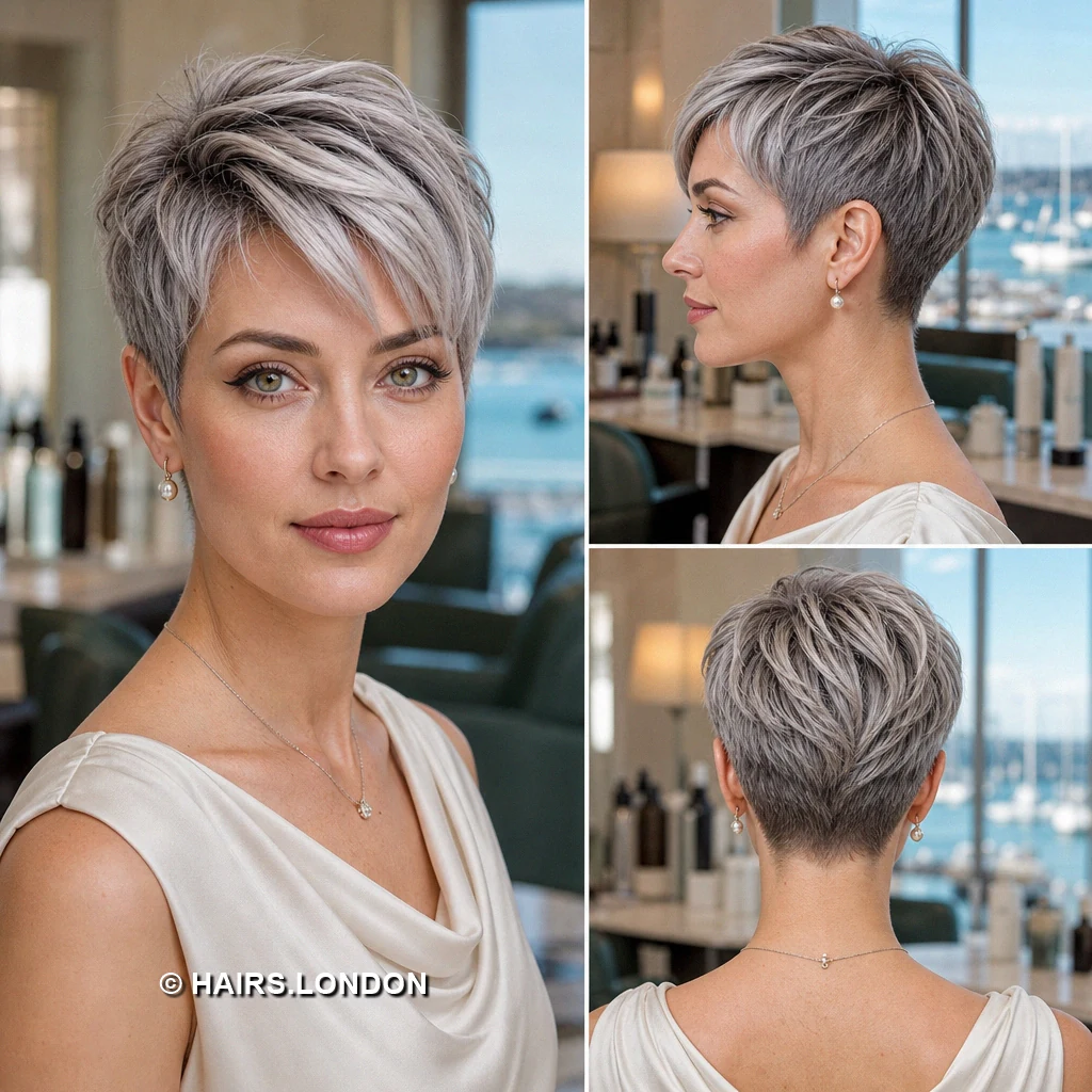 20 Silver Pixie Haircuts with Texture, Sweeping Fringes, and Tapered Napes Silver Loose Drape