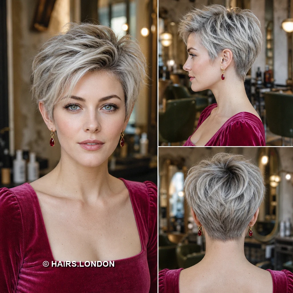 20 Silver Pixie Haircuts with Texture, Sweeping Fringes, and Tapered Napes Silver Piecey Crest