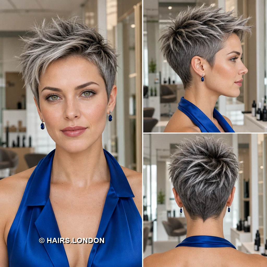 20 Silver Pixie Cuts With Dark Roots, From Soft Sweeps to Defined Curls Silver Sculpted Crest