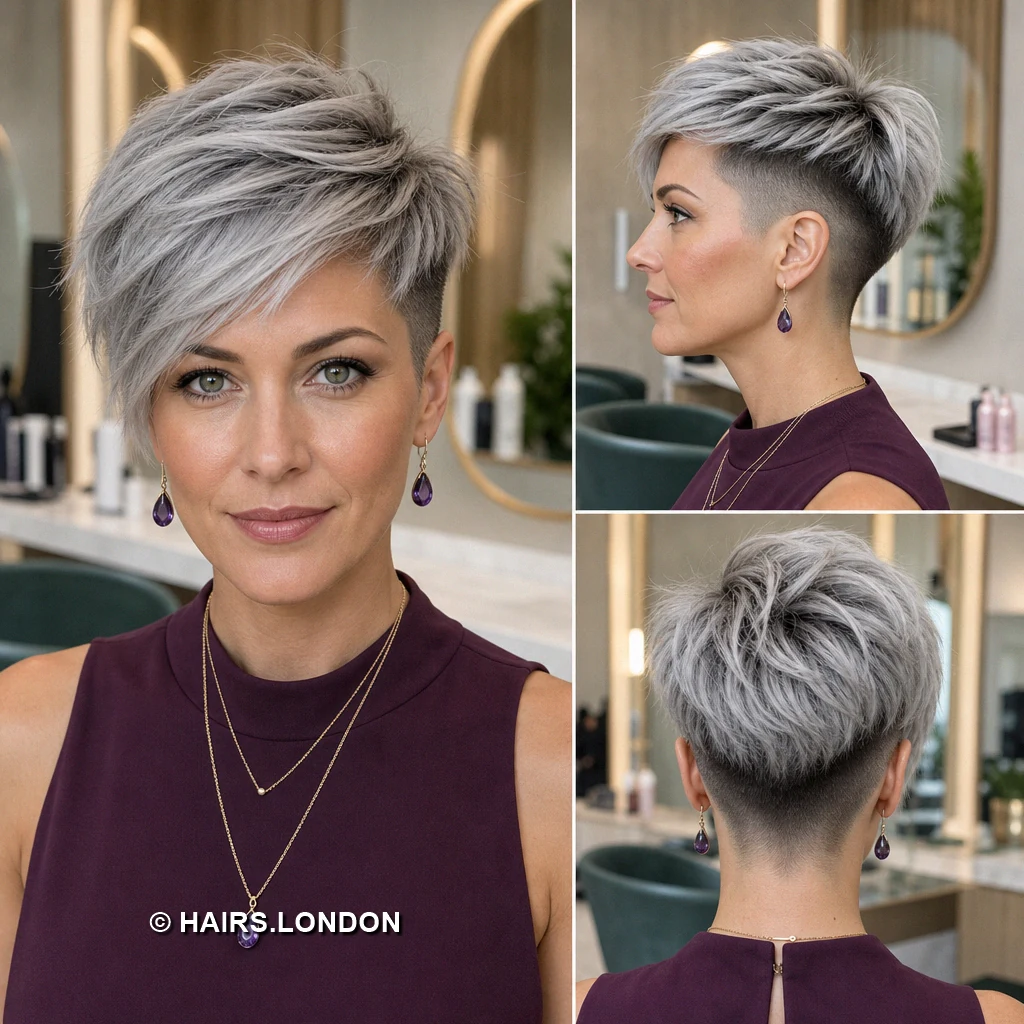 20 Silver Pixie Haircuts with Texture, Sweeping Fringes, and Tapered Napes Silver Shadow Sweep