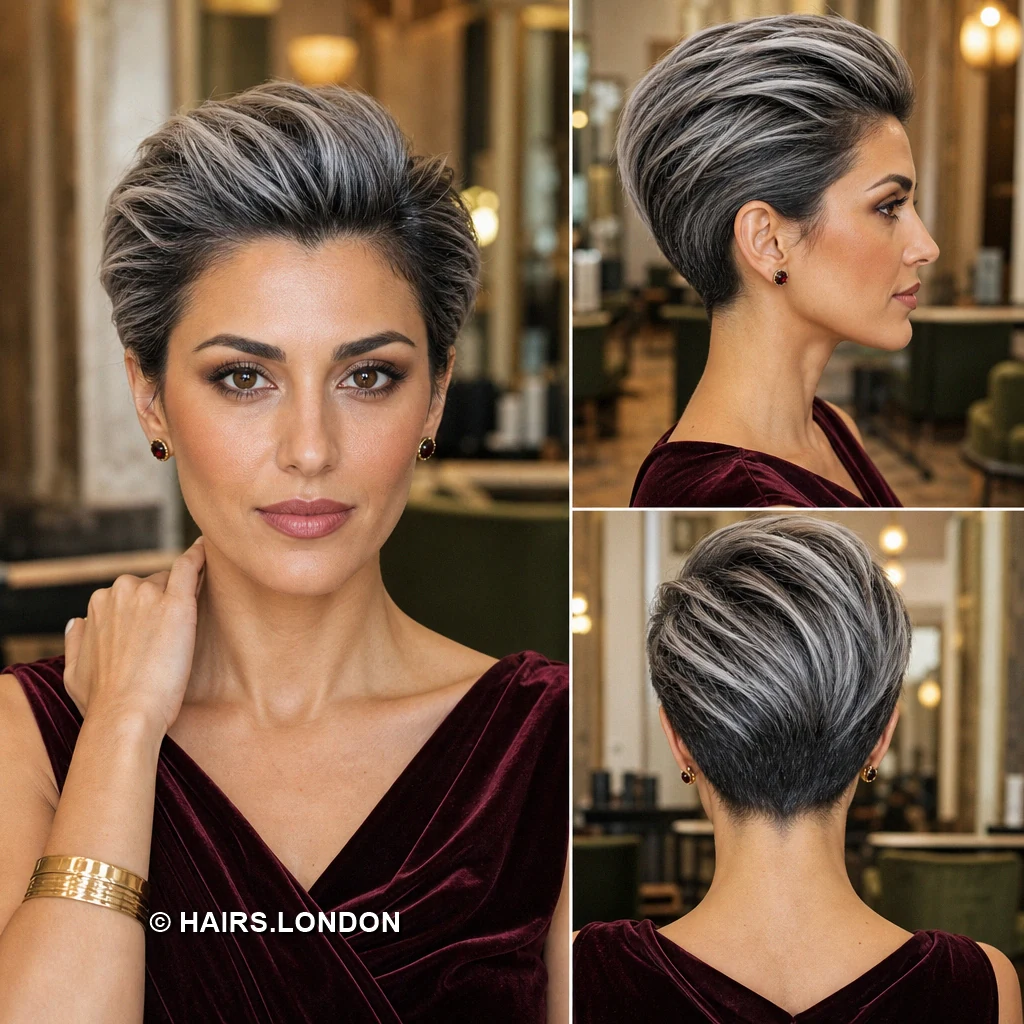 20 Silver Pixie Haircuts with Texture, Sweeping Fringes, and Tapered Napes Silver Shadow Tousle