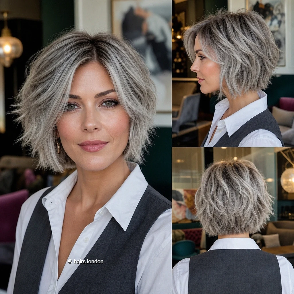 20 Bob Haircut Ideas: Rounded, Layered, Angled and Blunt Shapes Silver Shaggy Bob