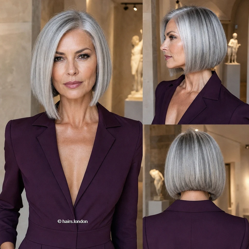 20 Bob Haircuts: Silver Layers, Sharp Lines and Angled Shapes Silver Sleek Bob