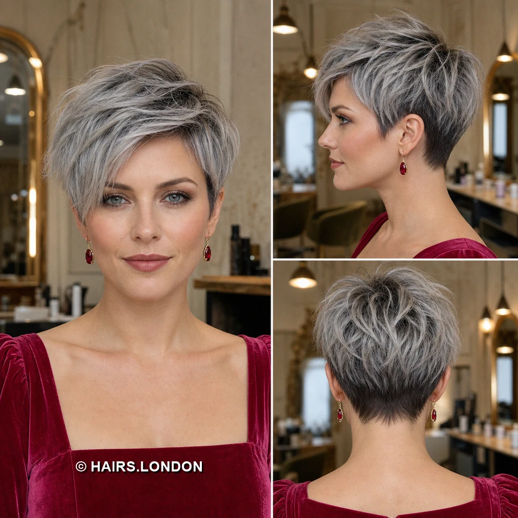 20 Silver Pixie Cuts With Dark Roots, From Soft Sweeps to Defined Curls Silver Softsweep Pixie